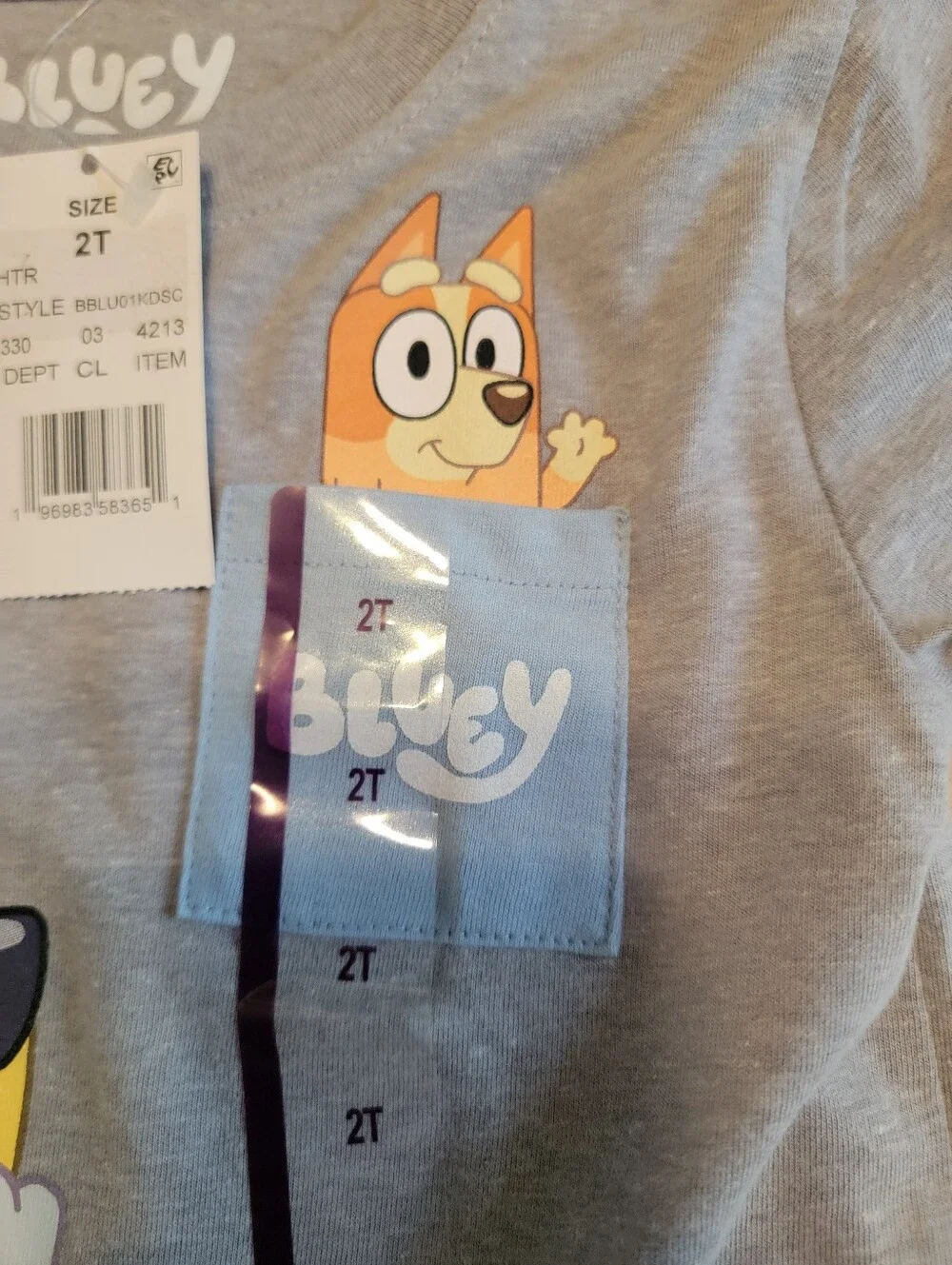 Kids Grey Bluey Short Sleeve Pocket Tee Size 2t